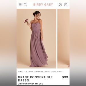 BIRDY GREY - XS Grace convertible bridesmaid dress (dark mauve (no slit)